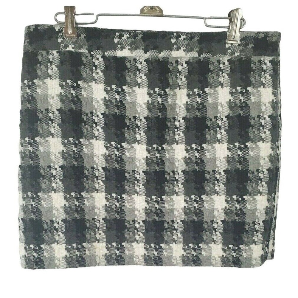Ann‎ Taylor Loft Skirt 8P Womens Black Gray White Geometric Mini Length Side Zip